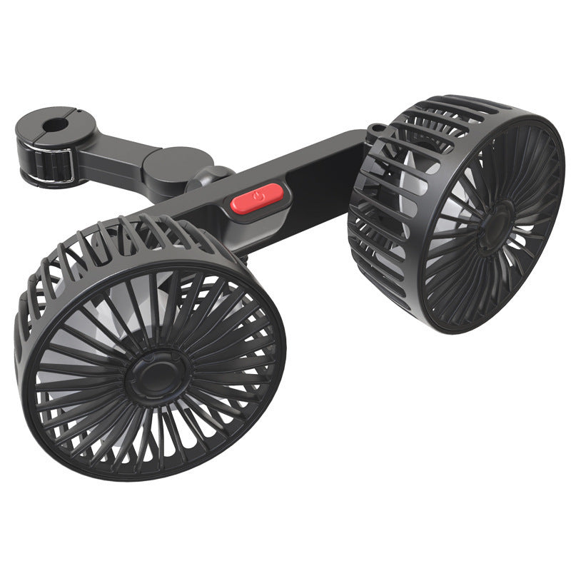 Black portable fan with dual fans on a white background