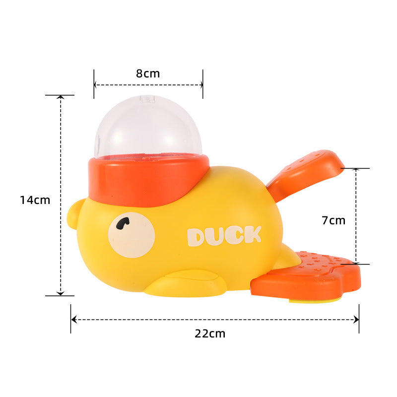 Measurement chart of a yellow duck-shaped toy with dimensions labeled.