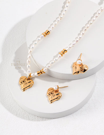Sterling Silver Heart Necklace with Natural Pearl