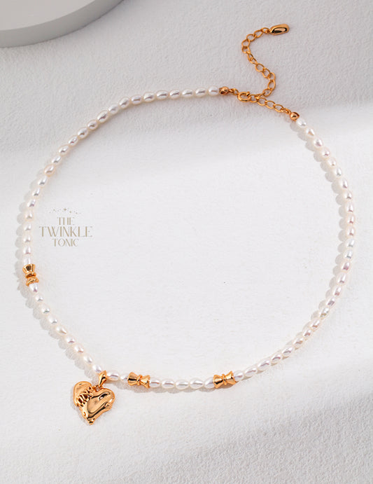 Sterling Silver Heart Necklace with Natural Pearl