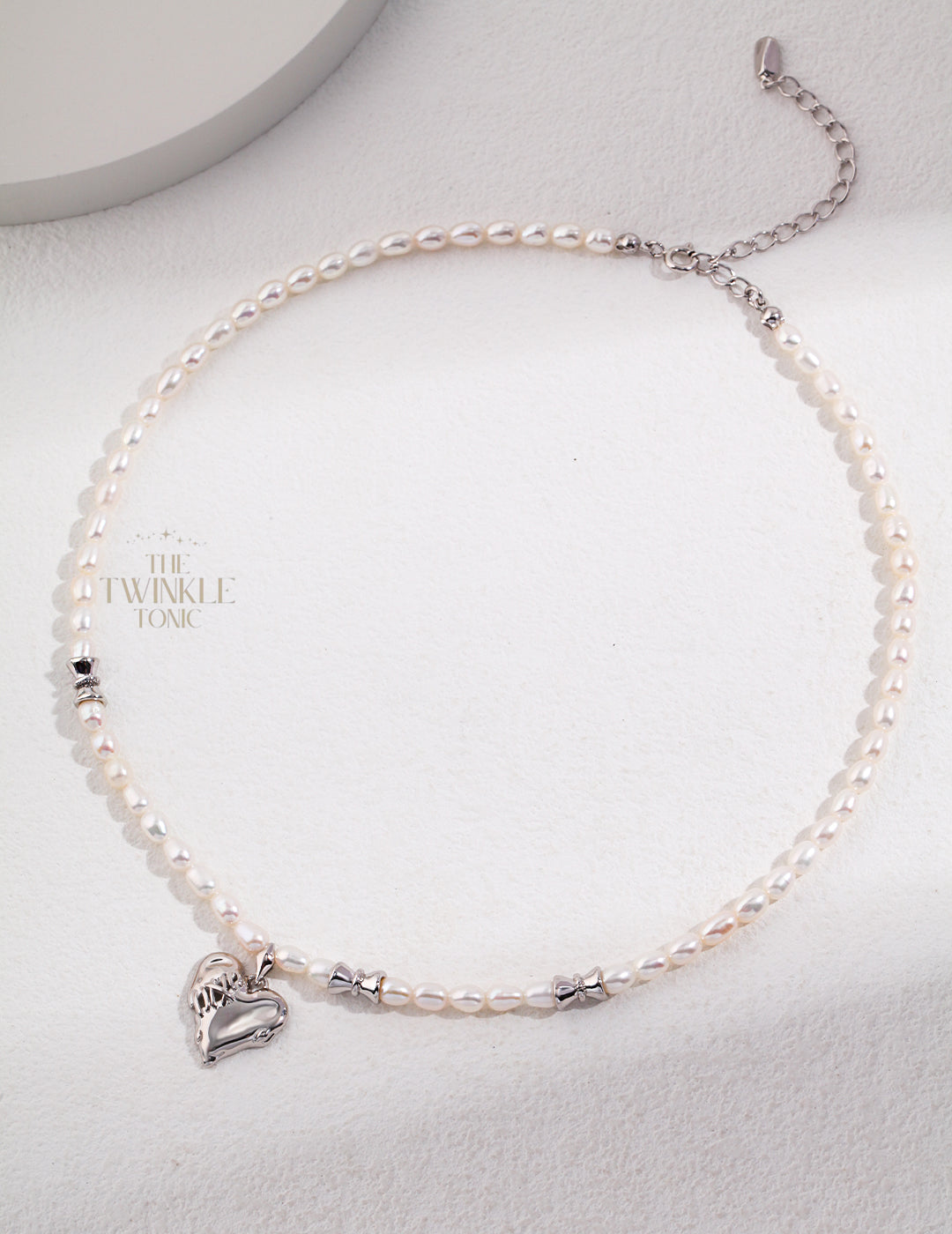 Sterling Silver Heart Necklace with Natural Pearl