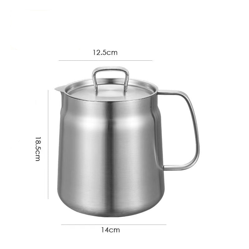 Stainless steel teapot with dimensions on a white background