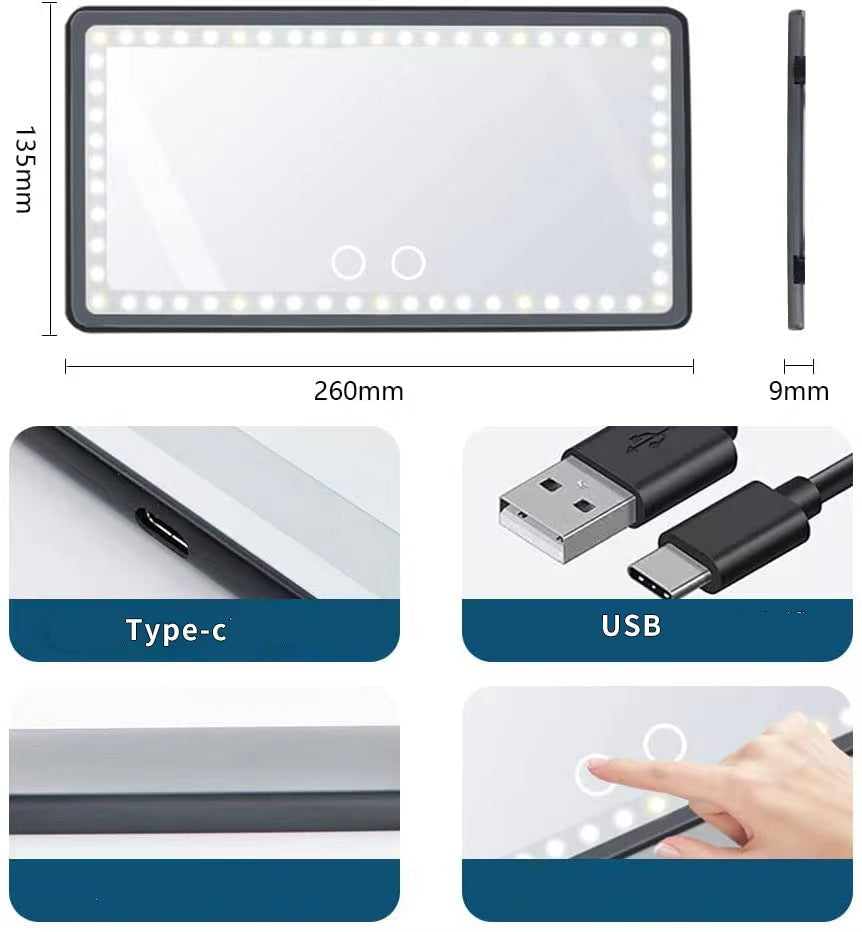 Rectangular light panel with dimensions and connectivity details on a white background