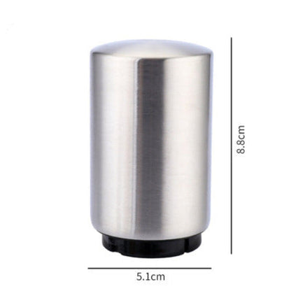 Stainless steel beer bottle opener with dimensions on a white background